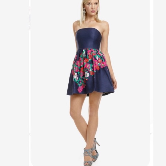 Lily Pulitzer Navy Blue Floral Strapless Dress 2 - Picture 3 of 15